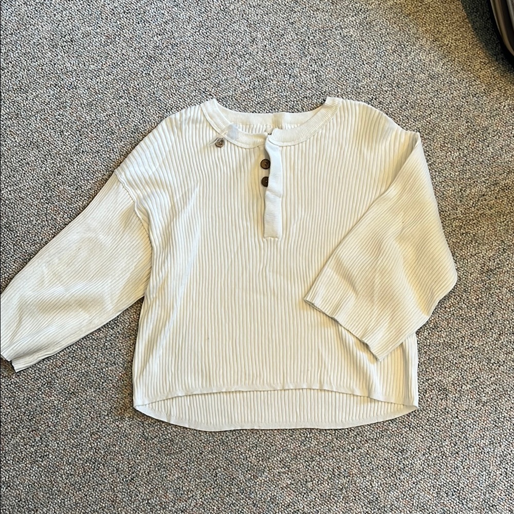 Cream Ribbed Mandarin Collar Blouse